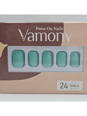 Vamony Press On Nails Teal Blue 24 Count Medium Square Tips Glue Not Included